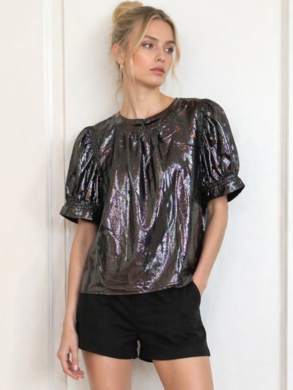 Grey Metallic Boxy Blouse
